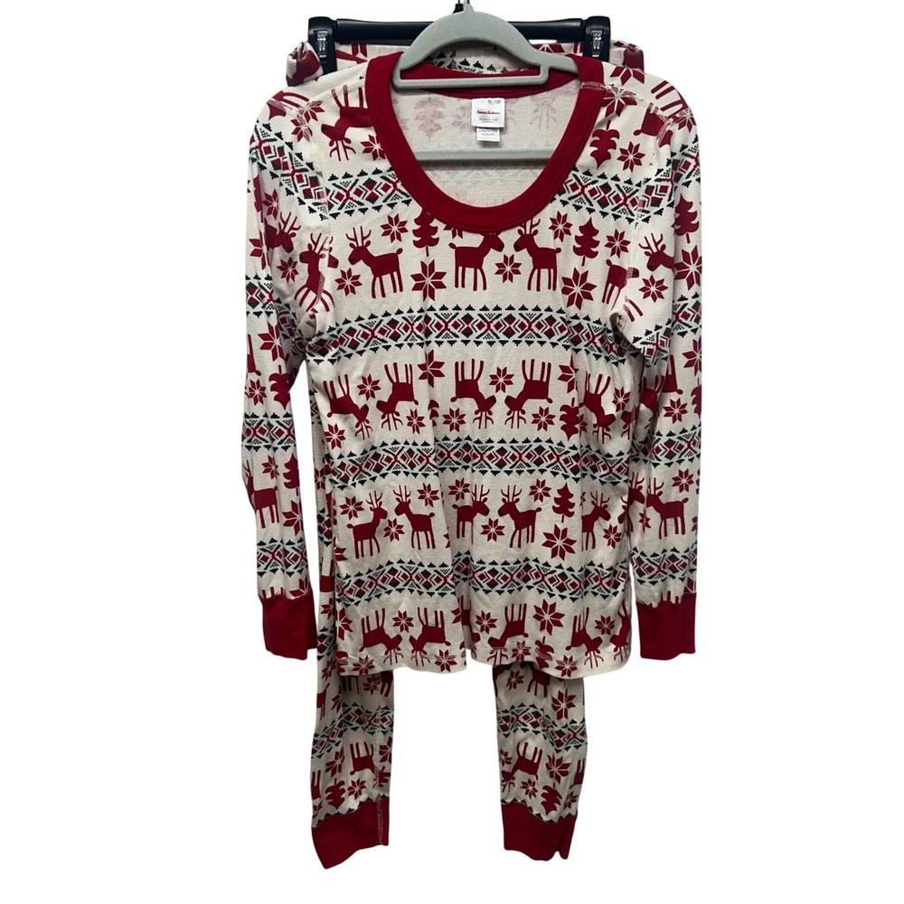 Hanna Andersson Organic Cotton Pajama Set Red Reindeer Fair Isle Large Christmas